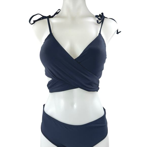 Women's Black Sleeveless Tie Strap Two Piece Twist Wrap Beach Bikini Swimwear S - Picture 3 of 3